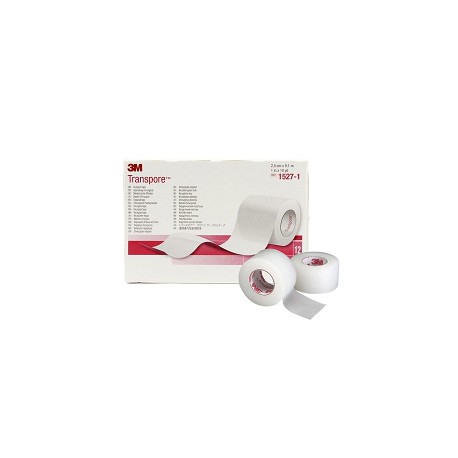 ESPARADRAPO PLASTICO TRANSPORE 9.10m x 2.50cm (C/12 UNID)